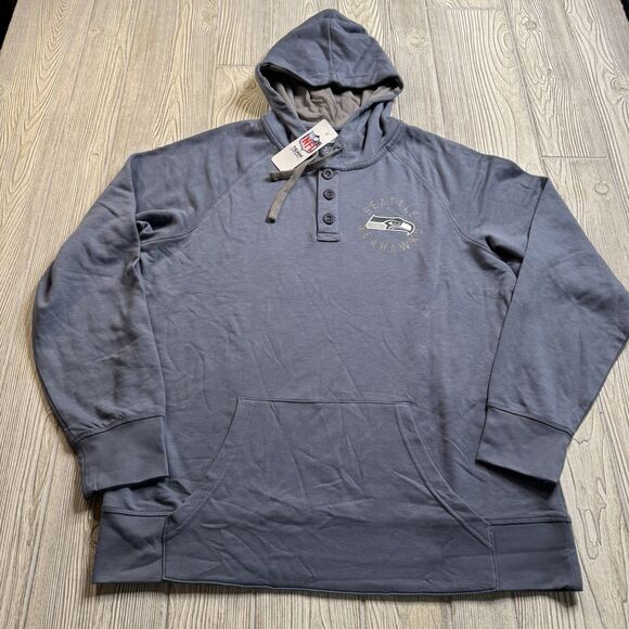 Seattle Seahawks Hooded Henley Shirt Men’s XL Gray Logo NFL Team Apparel New - Picture 2 of 10